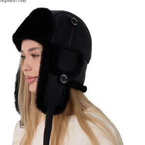 Zavelio Trapper Trooper Leather Aviator Bomber Genuine Shearling Sheepskin Hat